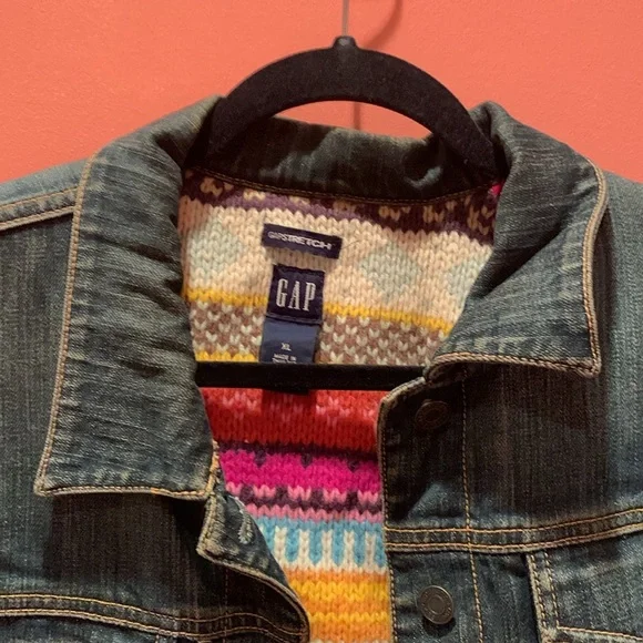 GAP Dark Blue Jean Jacket with Multicolor Inner Lining - Picture 7 of 11